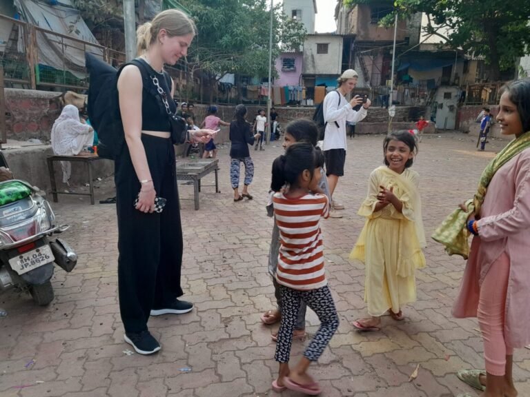 Dharavi kids with tourist