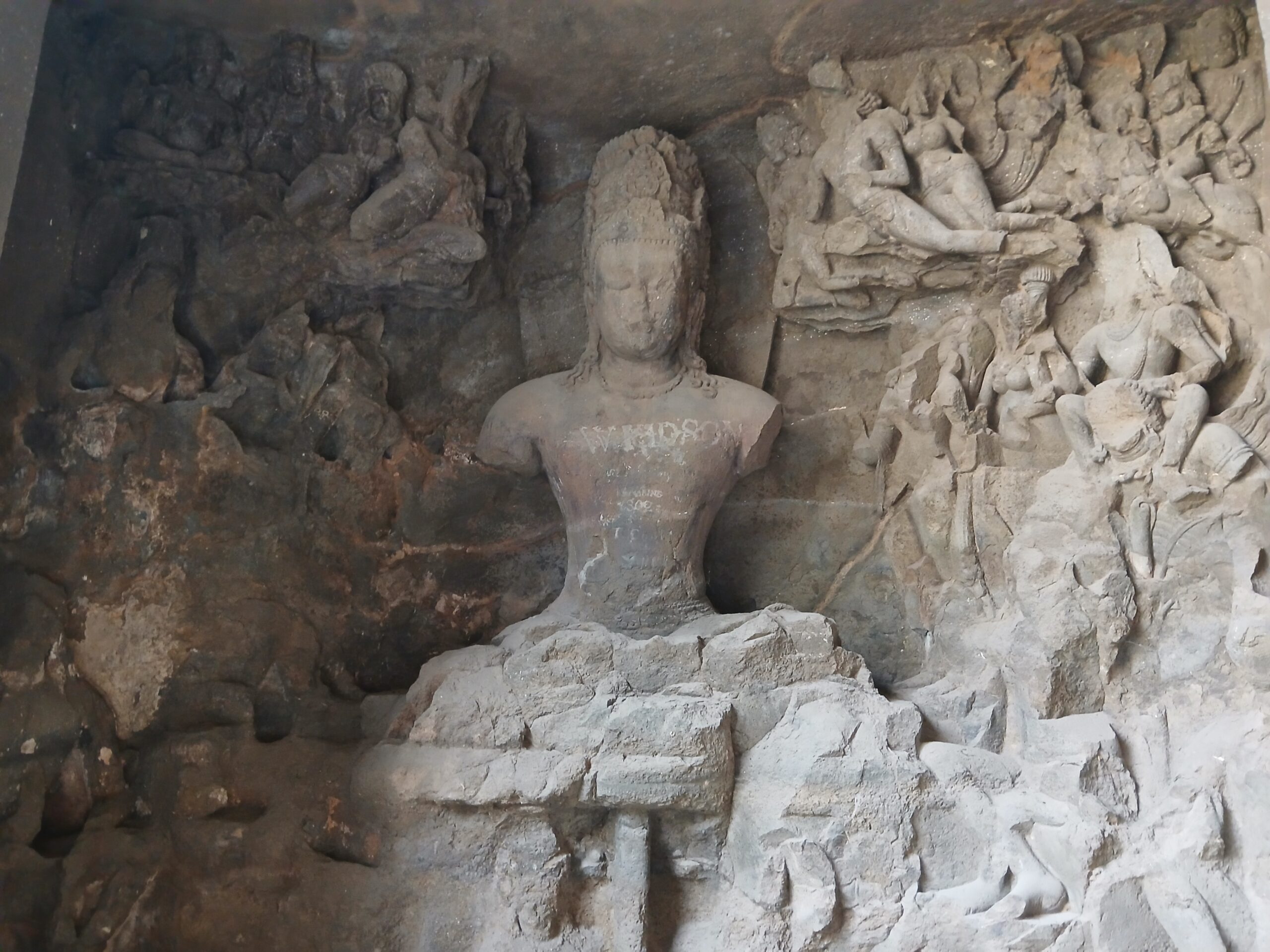 gigantic Rock cut sculpture in elephanta caves - Mumbai Experiences