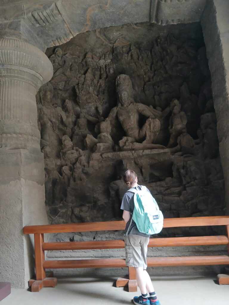 Rock cut sculpture inside the Elephanta Caves