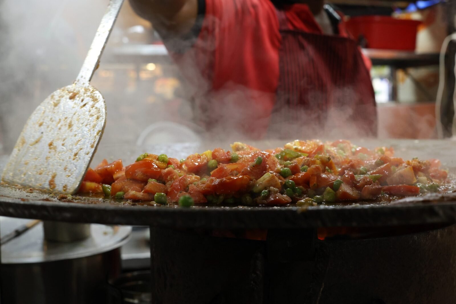 Pav bhaji being made at a stall on Chowpatty beach, Mumbai
